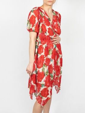 The Kooples Summer Peonies Floral Wrap Dress Red Floral Size 3 (Large)
